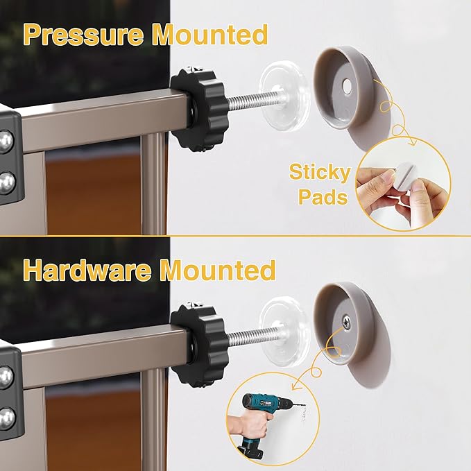 InnoTruth 29.5–49.75" Extra Wide Baby Gate for Stairs, 30" Tall Walk Through Dog Gate for Stairs & Doorways, Pressure-Mounted Safety Gate for Pets & Kids, Dual Lock & 2-Way Swing, Brown