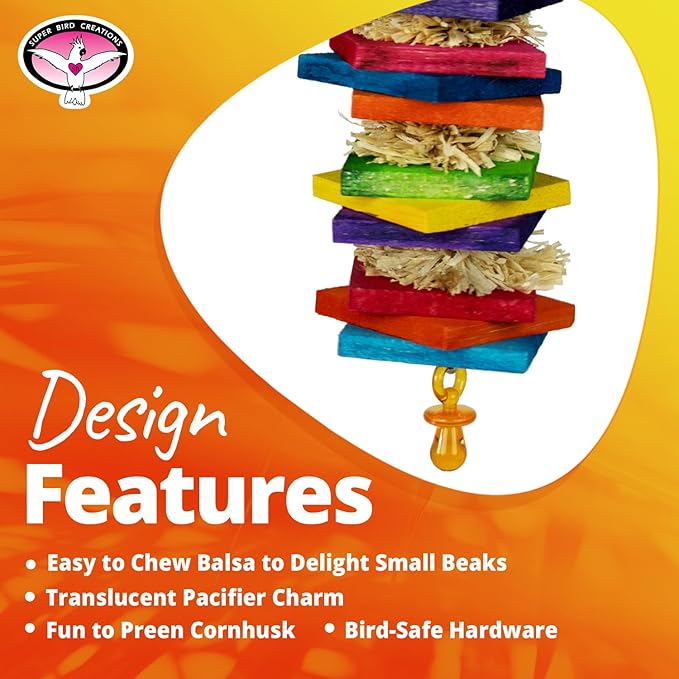 Super Bird Creations SB1181 Haystack Bird Toy - Enrichment Toy for Medium Birds - Ideal for Parrots Ringnecks Medium Conures Quakers Caiques - Satisfies Chewing & Preening, Relieves Boredom, 8.5"x2"
