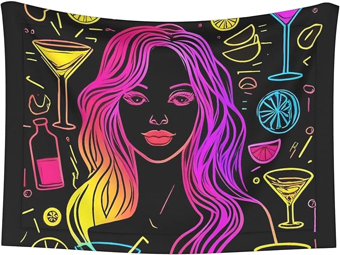 Waterproof Dog Blanket Soft Pet Blanket for Puppy Cat, Fleece Cat Throw Blankets for Furniture Bed Couch Sofa Reversible - Neon Bar Drinks
