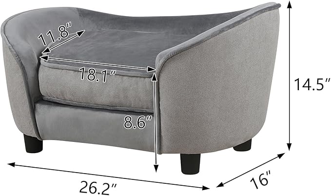 Getifun Pet Sofa Bed, Velvet & Linen Fabric Pet Couch Chair with Removeable & Washable Cushion for Small Dogs Cats (Light Gray)