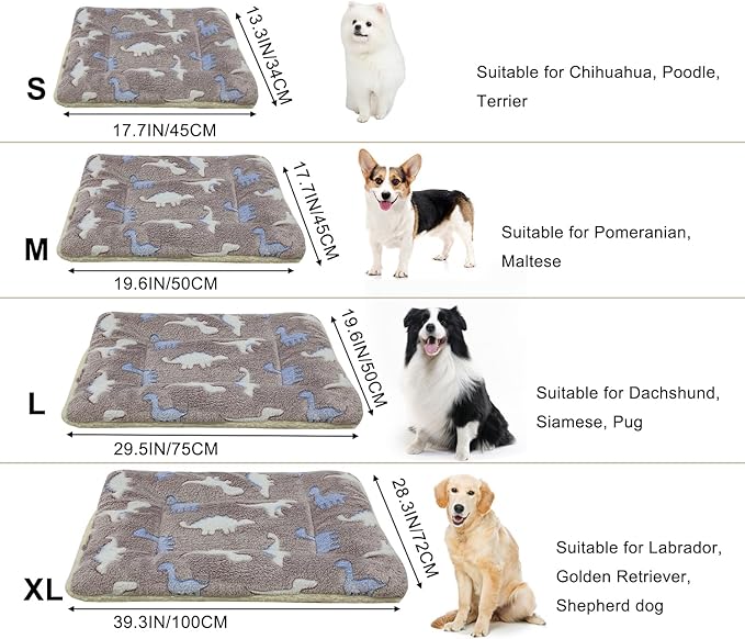 Cat Dog Bed Mat & Blanket, Reversible Pets Crate Pad Bed Mat and Ultra Soft Warm Fleece Calming Blanket for Small Puppy Kitty, Washable