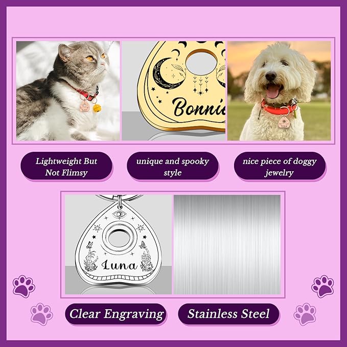Goth Cat Tags Personalized Halloween Gifts for Dogs, Spooky Pet ID Tags,Boo Basket Stuffers, Summon My Mom Dad,Custom Anti-Lost Dog Name Collar Plate for Small Large Dogs Cats