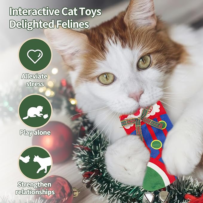 Cat Toys Stockings 2 Pack – Includes 5g Silvervine Powder & 5g Catnip Powder, Cat Gift for Cats & Kittens, Interactive Cat Stocking Toys for Play, Chew & Relaxation
