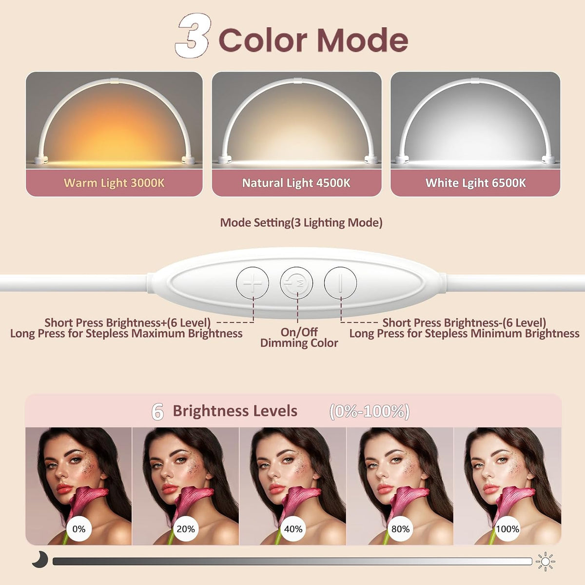 Yokilly Half Moon Light for Nail Desk: 23" Detachable Nail Light for Desk