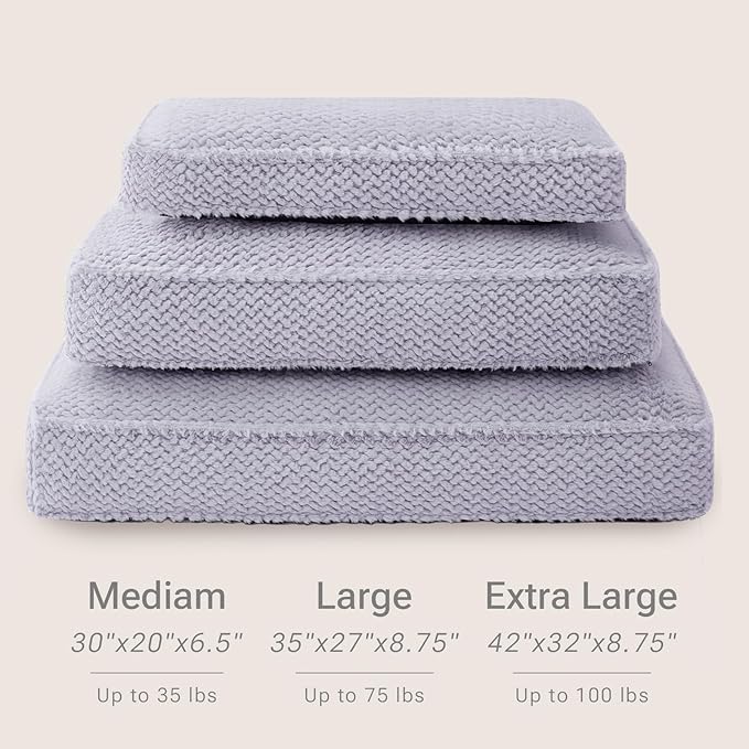 Soft Touch Faux Fur Dog Bed for Medium to Large Sized Dogs 8.5" Extra Thick, Orthopedic Pet Bed with Waterproof Liner and Washable Cover, with Removable Cute Pillow, Grey Color