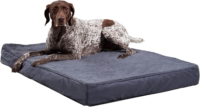 Happy Hounds Oscar Rectangle Orthopedic Foam Sherpa Dog Bed, Large (48 x 36 in.), Prussian Blue