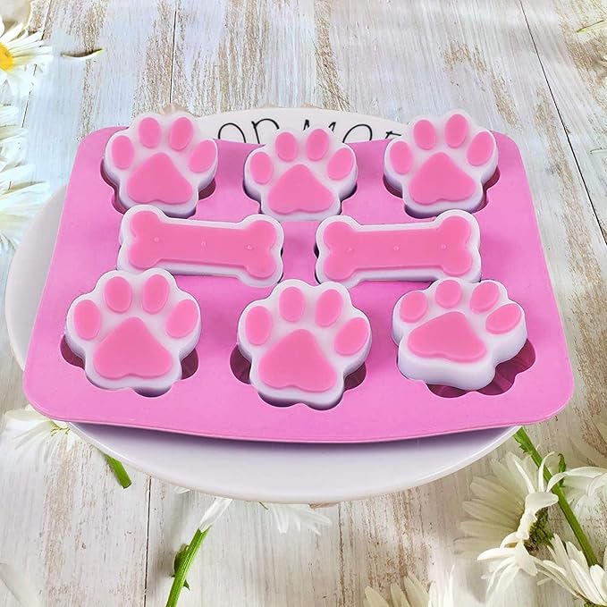 Dog Baking Supplies - Silicone Molds, Stainless Steel Puppy Paw Bone House Cookie Cutters, with 100 Pieces Dog Treat Bags for Homemade Chocolate, Candy, Jelly, Ice Cube, Doggie Treats