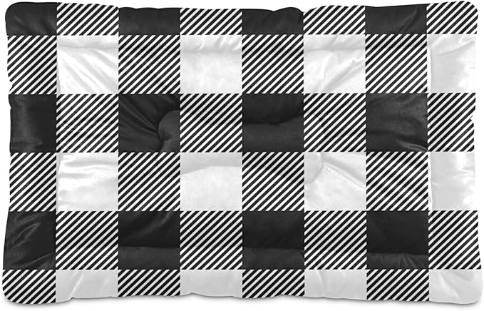 Buffalo Plaid Dog Bed Mat Black and White Pet Kennel Beds Washable Cat Beds Crate Pad Pets Sleeping Mattress for Large Medium Small Dogs 36x24 Inch