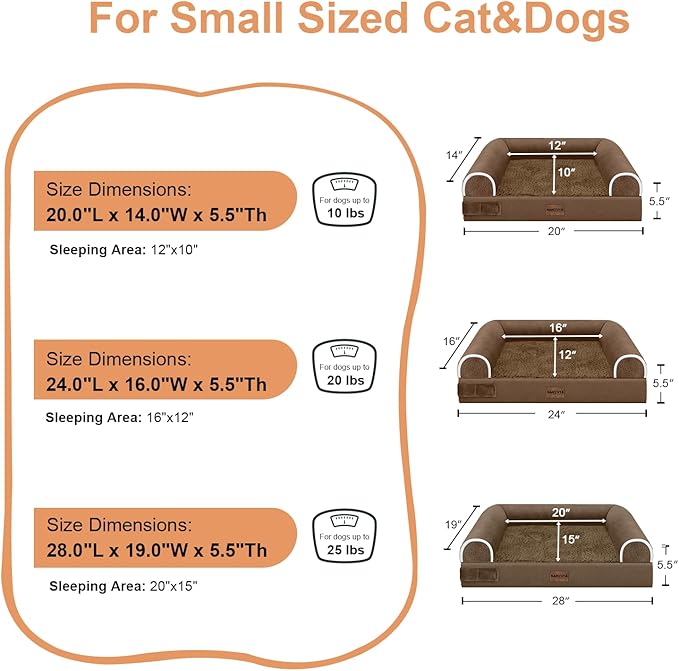 Large Dog Bed Orthopedic Washable: Beds Bolster Small Sized Dogs Bed Egg Crate Foam Couch Sofa Waterproof with Removable Cover - Dark Coffee