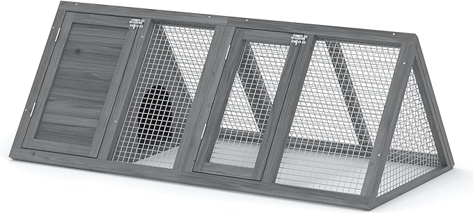 GOJOOASIS Chicken Coop for 2 Chickens Small Rabbit Hutch Quail Coop Wooden Bunny Cages Outdoor Chicken House w/Ventilating Wire (Grey)