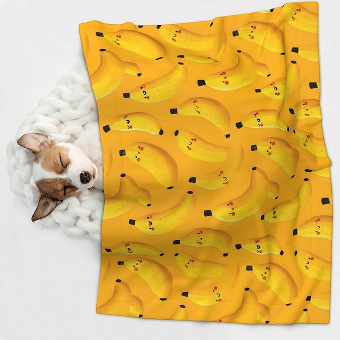 Waterproof Dog Blanket Soft Pet Blanket for Puppy Cat, Fleece Cat Throw Blankets for Furniture Bed Couch Sofa Reversible - Bright Yellow Cartoon Bananas