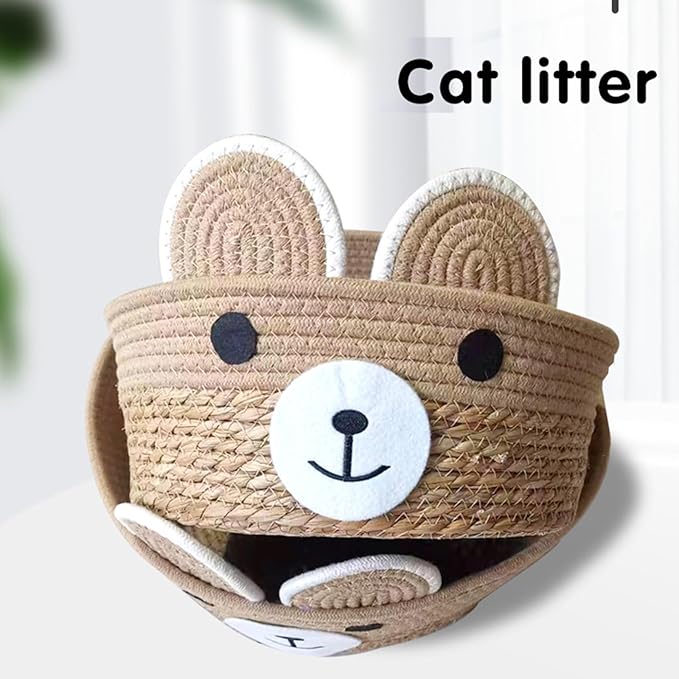 Pet Bed Woven Basket with Detachable Cushion Cartoon Bear Theme Basket Bed Dog Detachable Cushion Nest Pet Furniture