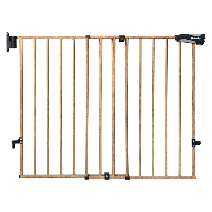 Babelio Baby Gate for Stairs, Kitchen & Doorways, No Bottom Bar| Easy Installation| One-Handed Operation| Auto-Close| Hardware Mount (Drill Needed) Safety Dog Gate (Brown Wood Pattern - B17, 29-40")