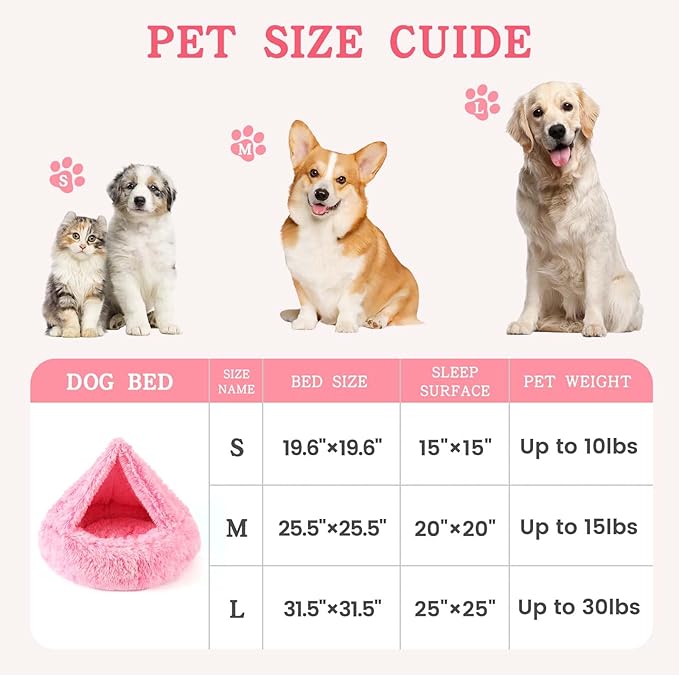 NOYAL Calming Dog Bed for Anxiety, Hooded Donut Cave with Blanket, Plush Fluffy Washable Pet Bed for Small Medium Dogs & Cats