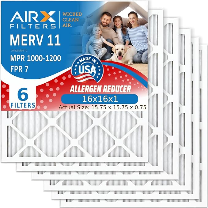 AIRX FILTERS WICKED CLEAN AIR. 16x16x1 Air Filter MERV 11 Electrostatic Pleated
