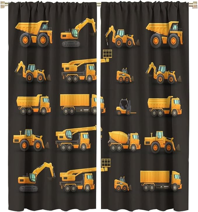 Kids Construction Window Curtains, Construction Machinery Equipment Mode of