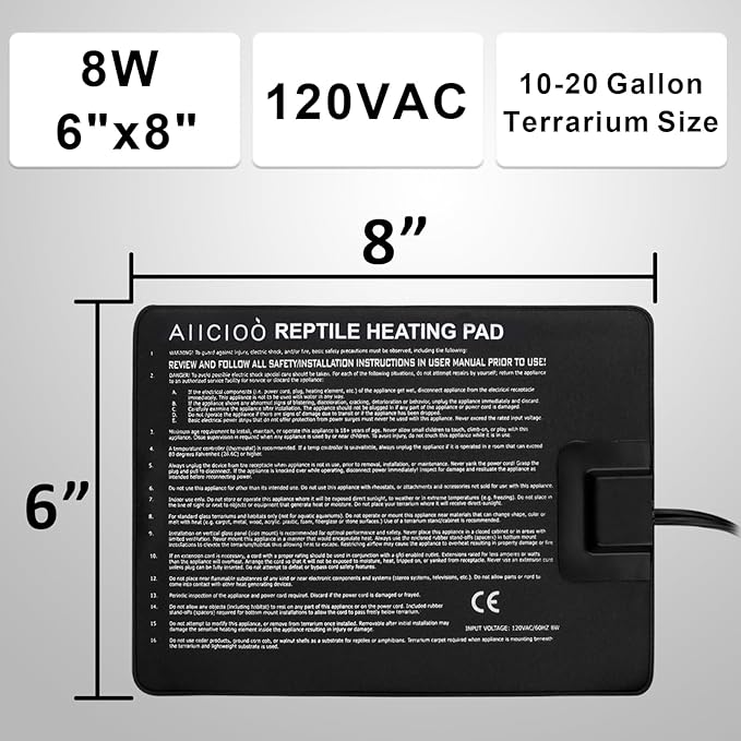 Aiicioo Under Tank Heater Thermostat - Reptile Heating Pad with Temperature Control Reptile Heat Mat for Combo Set for Hermit Crab Lizard Terrarium 8W