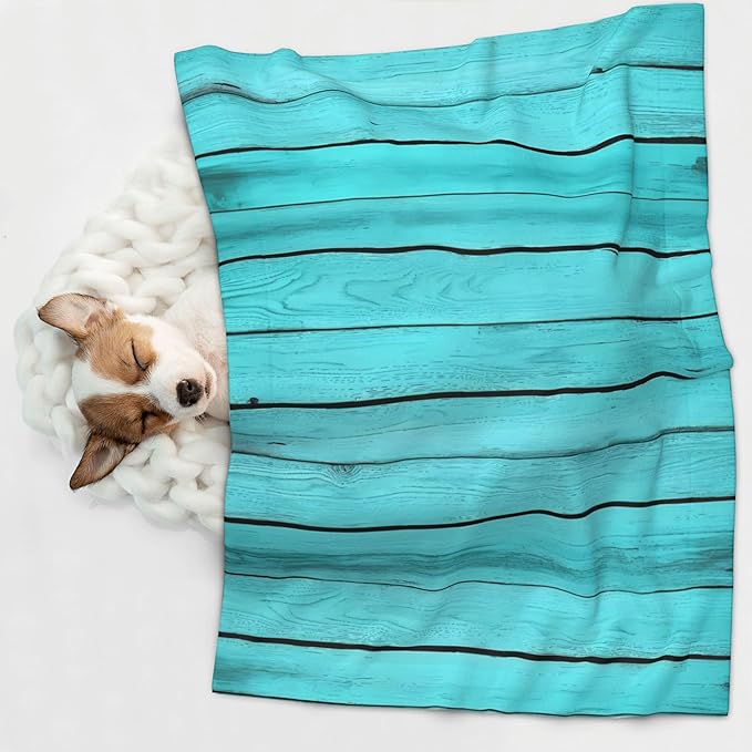 Waterproof Dog Blanket Soft Pet Blanket for Puppy Cat, Fleece Cat Throw Blankets for Furniture Bed Couch Sofa Reversible - Turquoise Wooden2