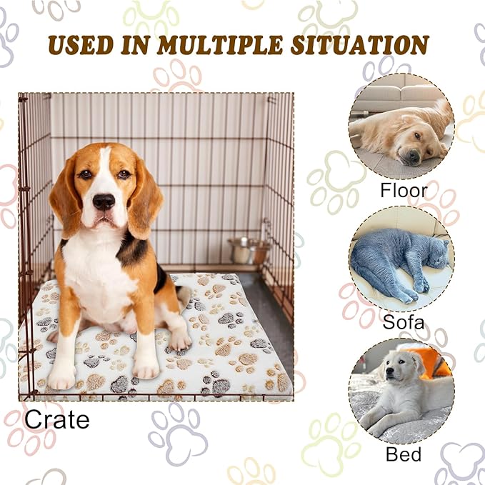 Cat Dog Bed Mat & Blanket, Reversible Pets Crate Pad Bed Mat and Ultra Soft Warm Fleece Calming Blanket for Small Puppy Kitty, Washable