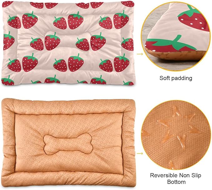 Strawberry Fruit Pet Bed Cute Dog Bed Mat Absorbing Non Slip Pad Pet Sleeping Mat for Small, Medium, and Large Dogs Puppy Cat 24 in x 18 in
