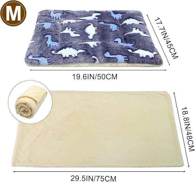 Cat Dog Bed Mat & Blanket, Reversible Pets Crate Pad Bed Mat and Ultra Soft Warm Fleece Calming Blanket for Small Puppy Kitty, Washable