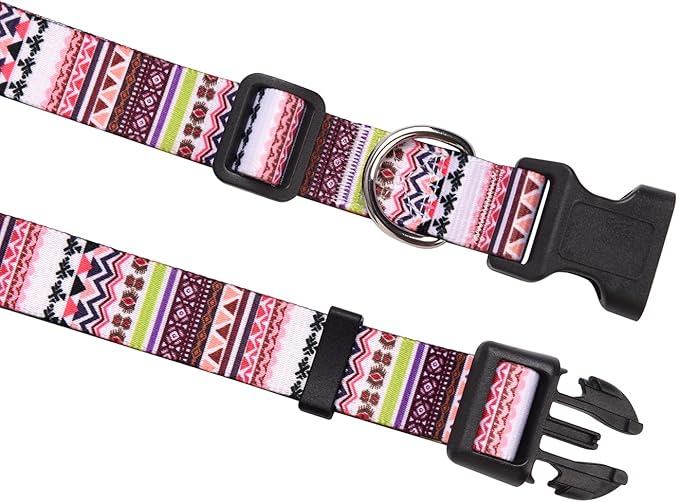 Dog Collar with Bohemia Floral Tribal Geometric Patterns - Soft Ethnic Style Collar Adjustable for Small Medium Large Dogs(Pink Bohemia,XS)