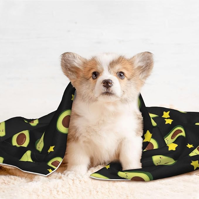 Reversible Pet Blanket for Easy Cleaning Maintenance, Avocado and Star Pattern Black, Double Sided Plush Dot Design Means Double Use Between Washes for Convenience
