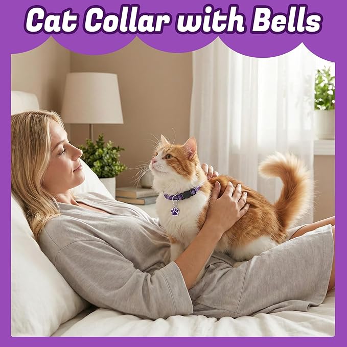 10Pcs Breakaway Cat Collars with Bell Paw Print Cute Adjustable Kitten Collars with Pendant Glow in The Dark