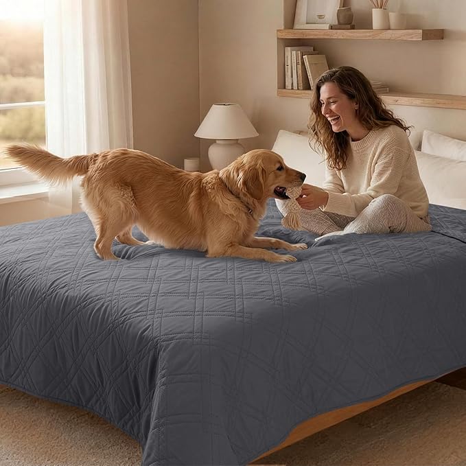 100% Waterproof Dog Couch Protector, Triple-Layer Waterproof Dog Bed Cover Pet Blanket Reversible 2-Tone Sofa Shield, Non-Slip Furniture Guard for Pets(30×71 Inch, Gray+Gray)
