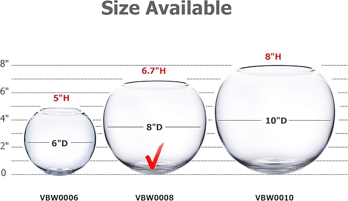 WGV Bowl Glass Vase Bulk, Diameter 8", Height 6.5", Open Width 3.75", (Multiple Sizes Choices) Clear Bubble Planter Terrarium Fish Bowl for Wedding Event Home Decor, 6 Pieces (VBW0008)