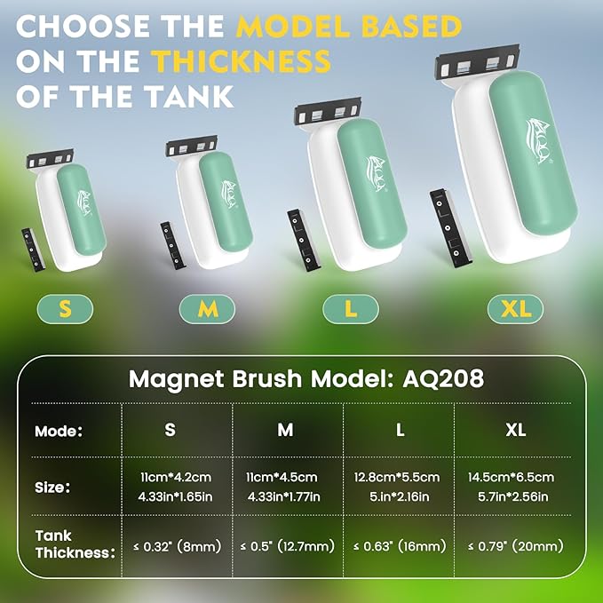 AQQA Aquarium Magnet Glass Cleaner - Enhanced Magnetic Fish Tank Cleaner with 2 Types of Blades, Self-Floating Aquarium Glass Scrubber Algae Scrapers for up to 0.5" Thick Glass/Acrylic Aquariums (M)
