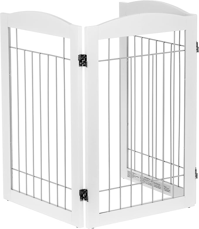 Spirich Freestanding Wire Pet Gate for Dogs, Tall Dog Gate for The Houes, Doorway, Stairs, Pet Puppy Safety Gate with Sliver Wire 60 Inches Extra Wide, 30 Inches Tall, 3 Panels, White