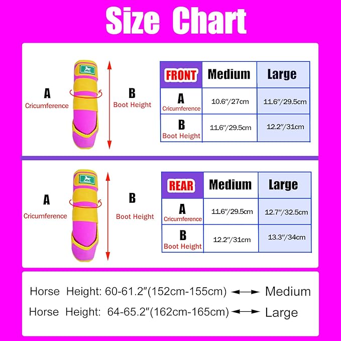 Equine Sport Horse Boots Set of 4 – Neoprene Leg Protection with Durable Hook & Loop Straps, Breathable & Comfortable Fit for Training, Riding, and Performance（Pink, Medium）