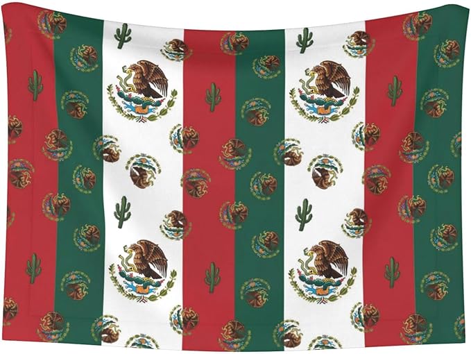Two Sided Plush Pet Blanket for Crates Carriers Home Use, Mexican Flag, Reversible Throw with Cozy Dot Fabric and Silky Reverse for Small Large Pets