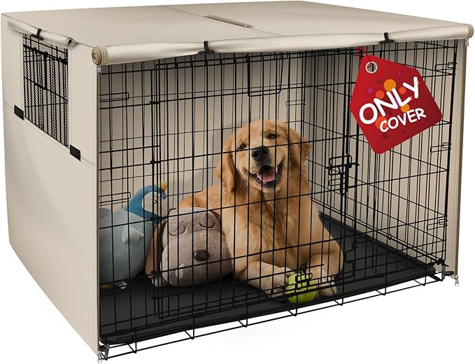 Explore Land 54 inches Dog Crate Cover Heavy Duty Polyester Pet Kennel Sunshade Universal Fit for Wire Cage (Light Tan)