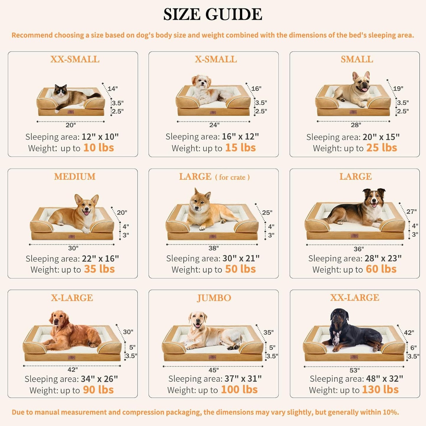 Comfort Expression Medium Dog Beds Waterproof Orthopedic Foam Dog Sofa Beds for Medium Large Dogs Comfy Pet Bed with Washable Removable Cover & Non-Slip Bottom(Medium,Khaki)