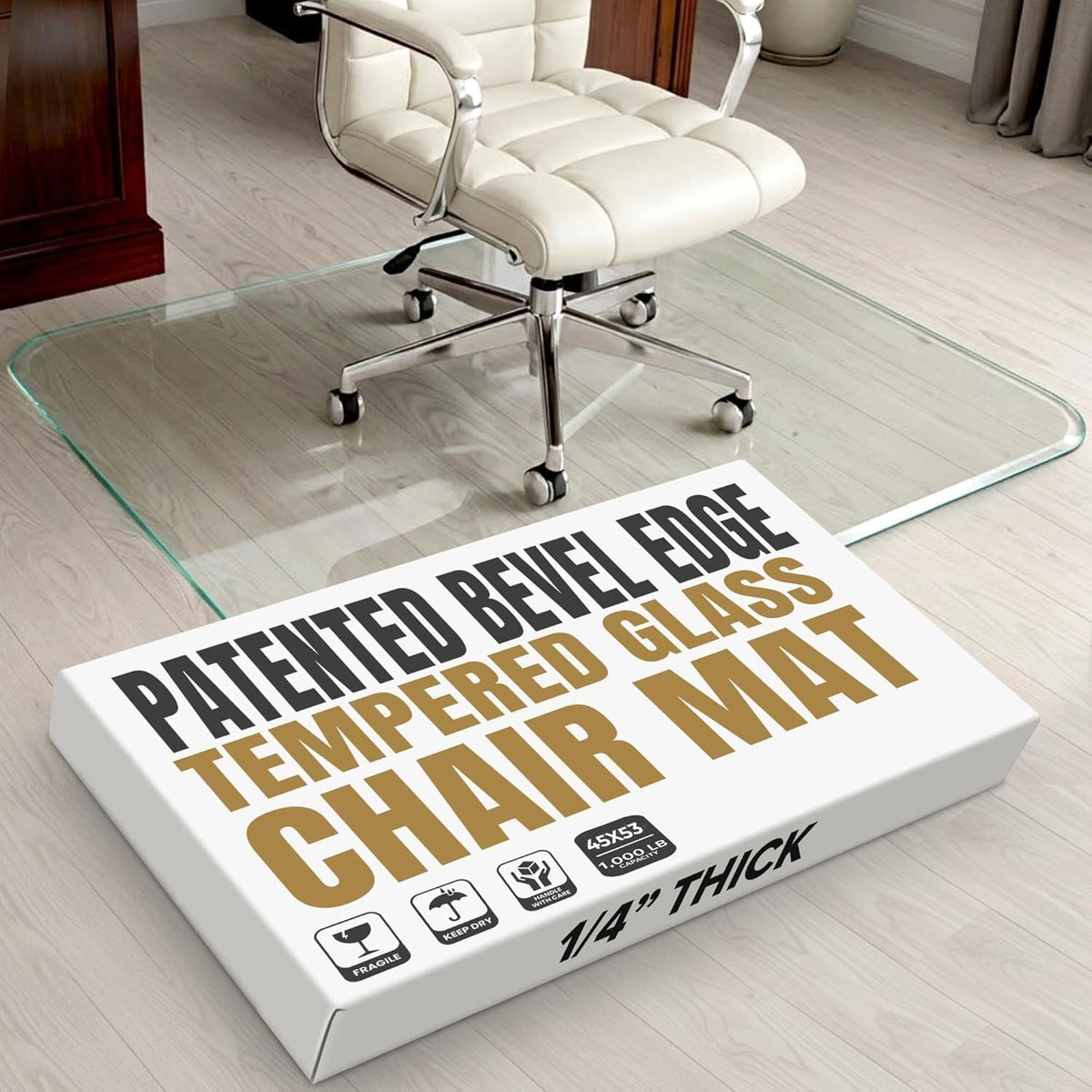 Tempered Glass Office Chair Mat for Carpet & Hardwood, 45" x 53", Clear