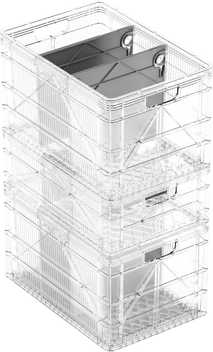 SIDIO Crate Basic Pack - 2 Full-Size & 1 Half-Size Heavy Duty Stackable Storage Bins, Totes and Containers with Dividers - Durable Plastic Organizer for Home, Office, Garage, and Outdoor Use