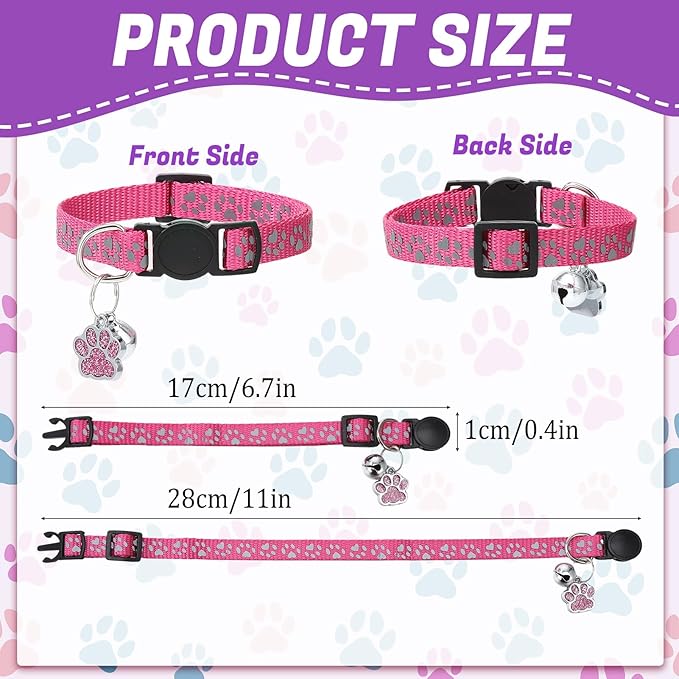 10Pcs Breakaway Cat Collars with Bell Paw Print Cute Adjustable Kitten Collars with Pendant Glow in The Dark