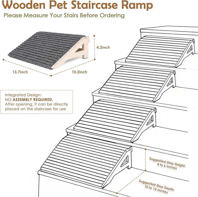 2 Pack Dog Ramp Stairs for Small Dogs – 2-in-1 Solid Wood Pet Ramp & Calf Stretcher, Supports 170lbs, Non-Slip Carpet, Gentle Slope for Senior/Injured/Aging Dogs, Indoor/Gym Use, No Assembly Required