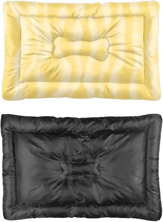 Yellow Wavy Washable Dog Beds Medium Sized Dog Bed Mats Crate Pads for Cages Bed for Crate Washable Non-Slip Cushion Tough Mat Doggy Beds Indoor Outdoor 24X18 Inch
