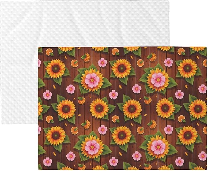 Double Sided Pet Bed Blanket for Added Cushion Warmth, Western Wood Rustic Sunflowers, Reversible Cover with Textured Dot Surface for Existing Beds Standalone Mat