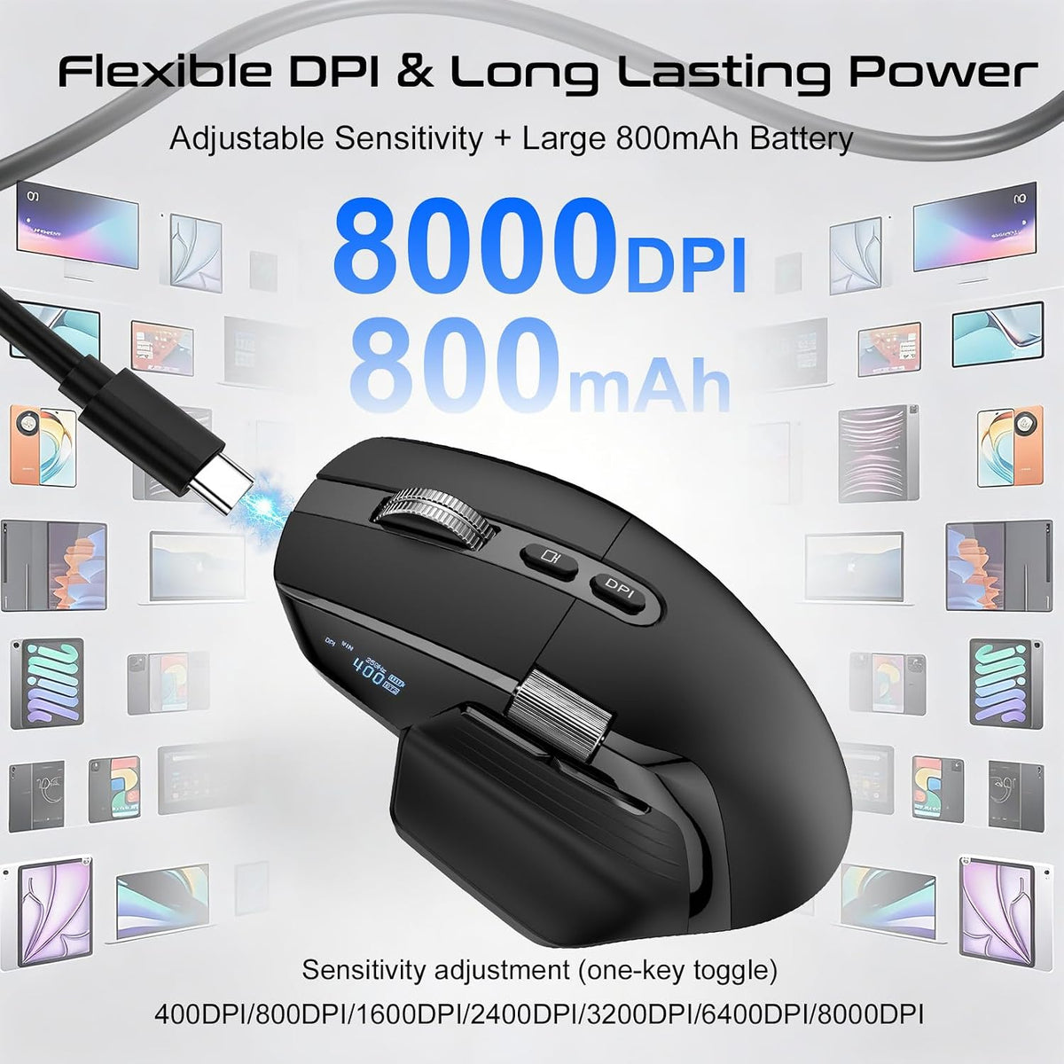 AVOVR Tri-Mode Wireless Bluetooth Ergonomic Gaming Mouse, Black