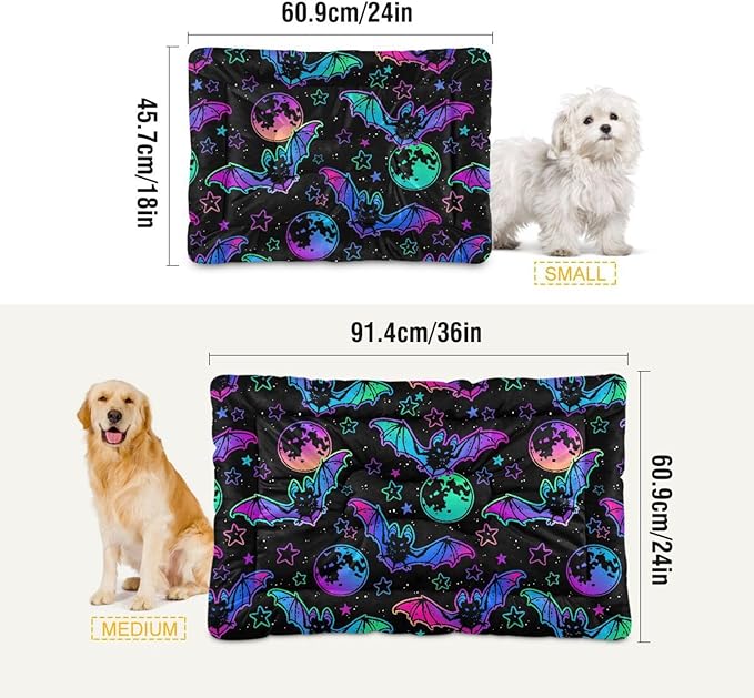 Pet Bed Halloween Bat Moon Dog Bed Mat Absorbing Non Slip Pad Pet Sleeping Mat for Small, Medium, and Large Dogs Puppy Cat 36 in x 24 in