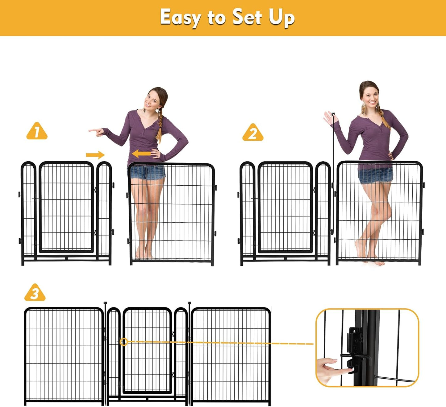 Dog Playpen 32 inch(H) 4 Panels Dog Fence Outdoor for Yard. Metal Dog Pen Heavy Duty Pet Puppy Exercise Pen for Rv Camping Garden Yard, Wide Door Low Threshold Dog Fence Total 8.9 Ft(L)