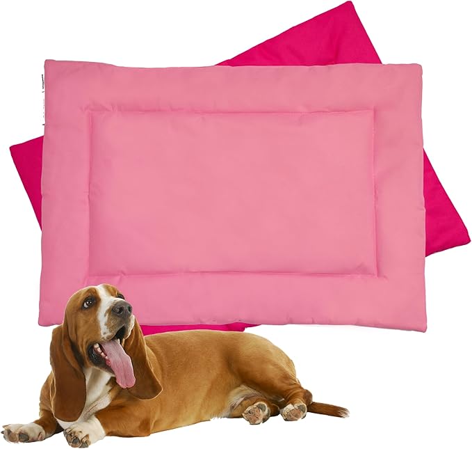 Downtown Pet Supply Dog Crate Pad, 29" x 20" - Waterproof, Ripstop Nylon Dog Crate Mat Chew Proof and Machine Washable - Dark and Light Pink - M