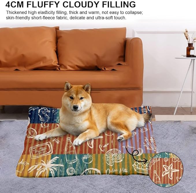 Colorful Summer Beach Puppy Beds Pet Bed & Crate Mat Cushion Puppy Pads Crate Beds for Small Dogs Washable Non-Slip Dog Dog Bed Furniture Washable Mats Kennel Pillow Indoor Outdoor 24X18 Inch