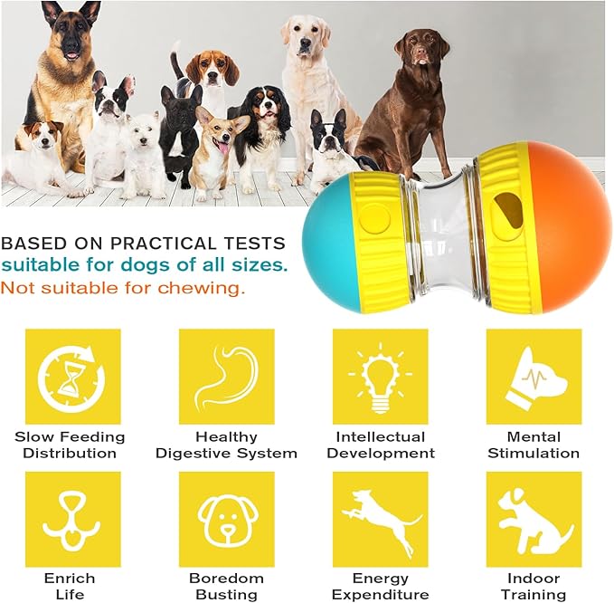 Dog Treat Dispensing Puzzle Toy Adjustable Food Dispenser Slow Feeder Puppy Enrichment Rolling Ball Pet Interactive Chase Toys Stimulating Game for Small Medium Dogs Gift to Keep Them Busy