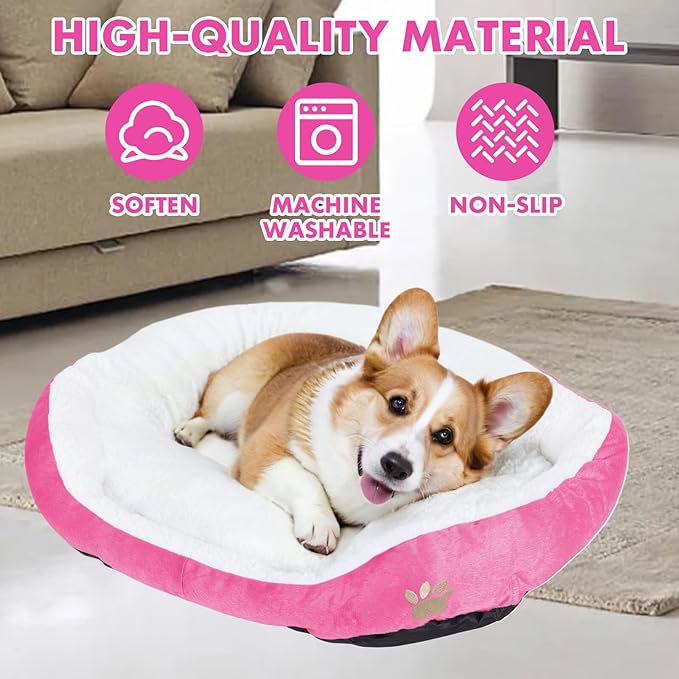 Round Dog Cat Beds Mattress Washable Pads Room, Soft Durable Plush Faux Fur Sleeping Pet Fleece Bed Mat for Small Doggy Kitten Puppy, with Anti-Slip Waterproof Bottom (Pink)