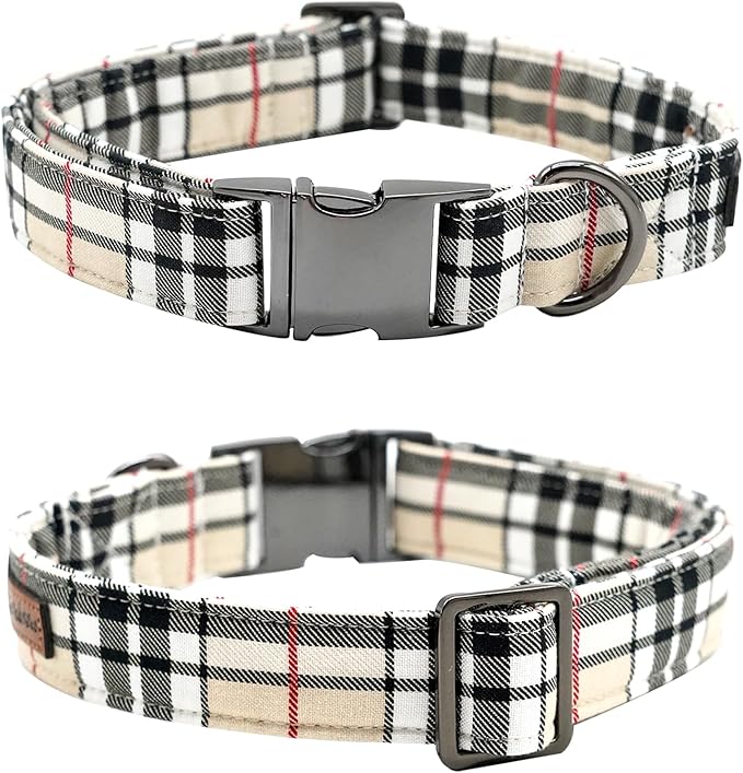 Dog Collar, Bow Dog Collar Plaid Pet Collar Dog Cute Pet Bow Soft Girl or Boy Dog Collars with Metal Buckle Adjustable Collar for Small Puppy